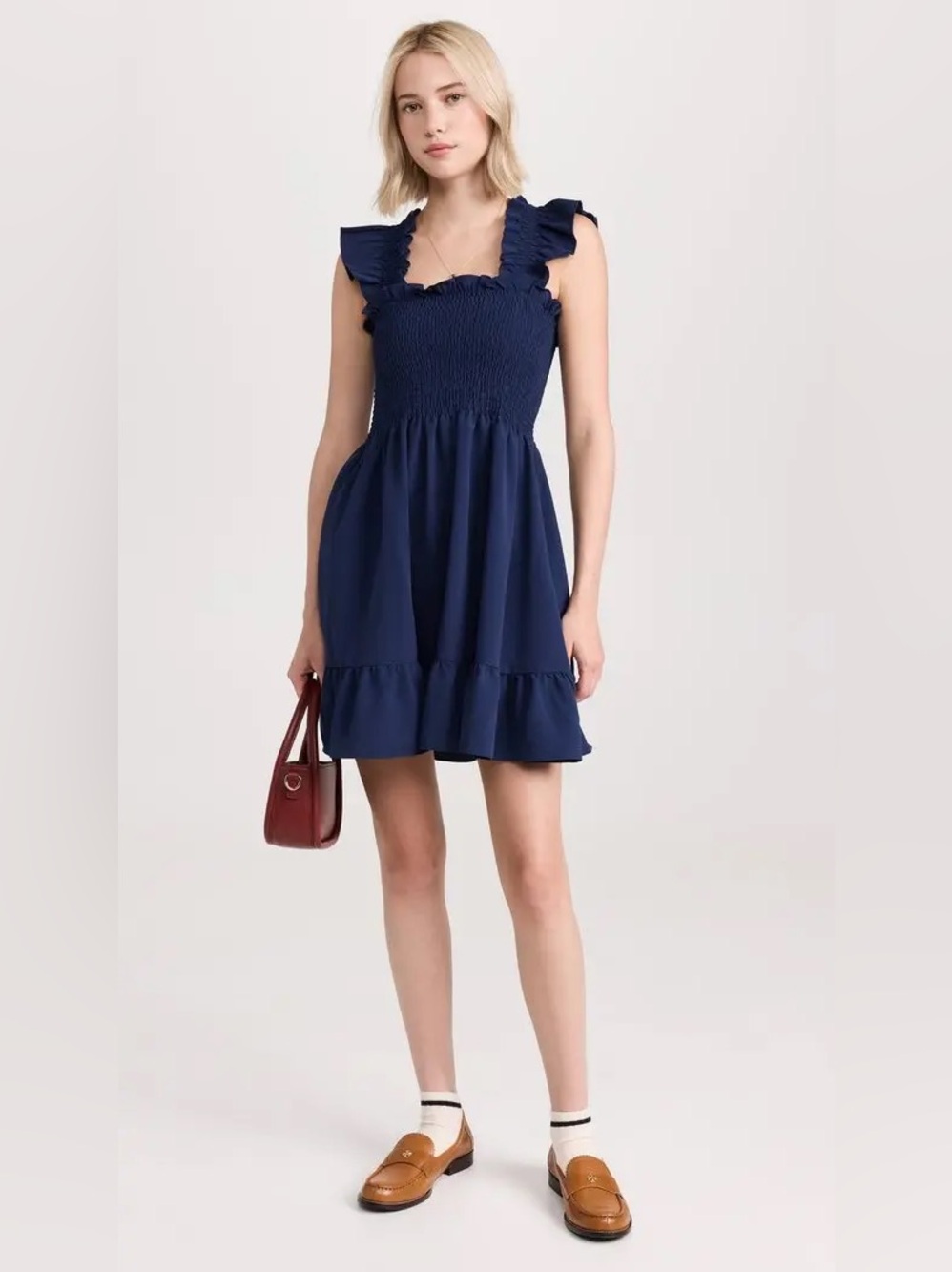 Hill House Home navy blue Elizabeth cinch ruffle mini nap dress size M